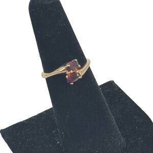 Red stone gold plated double stone ring